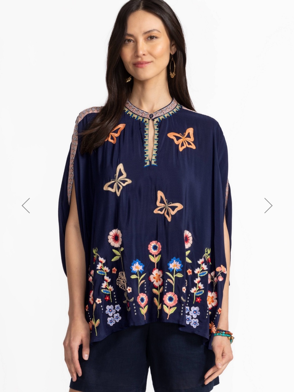 NWT Johnny Was Imogen Silk Embroidered Poncho Top S/M Butterfly Floral Boho Luxe
